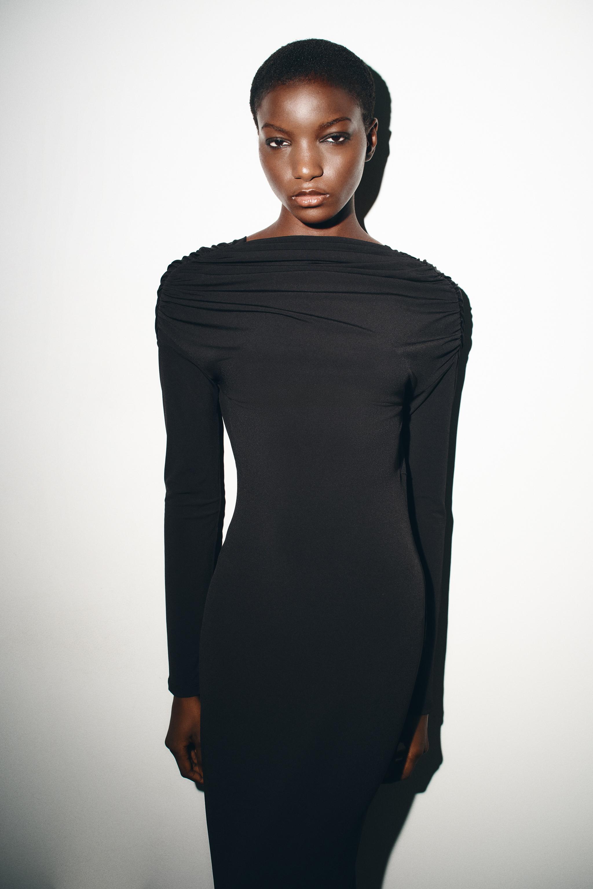 DRAPED MIDI DRESS WITH JEWEL BACK DETAIL